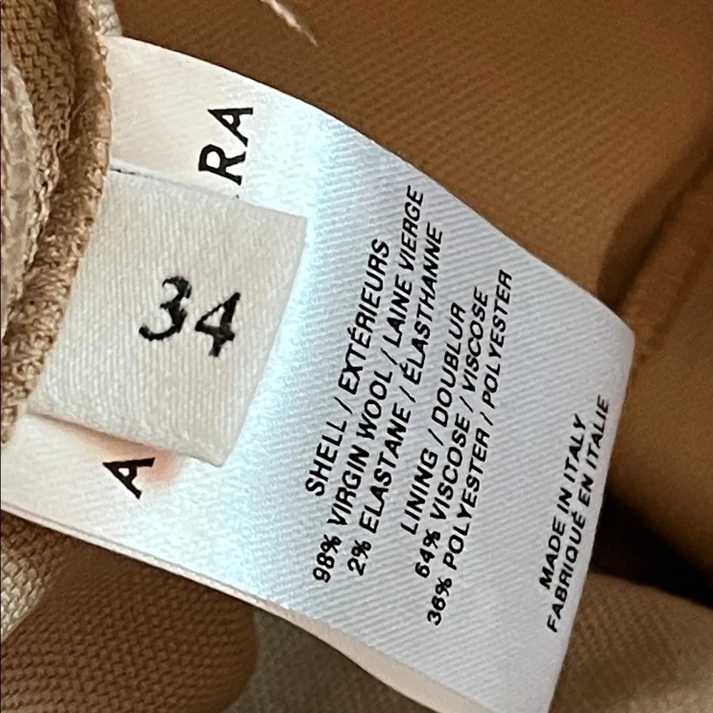NWOT ALTUZARRA 34 US2 wool Buddy Skinny Trousers tan brown neutral